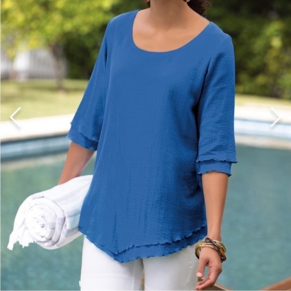 Soft Surroundings Tops - Soft Surroundings Siesta‎ Key Tunic Lightweight Sapphire Blue Cotton Top. Large.